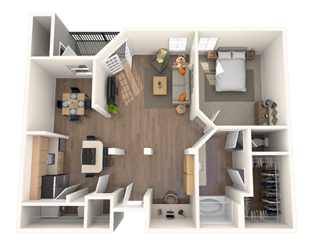 Floor plan for 1 bed, 1 bath, 836 sqft